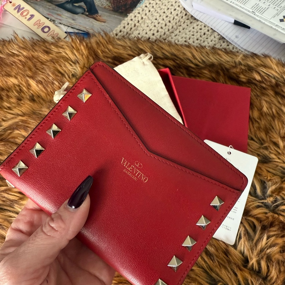 Authentic Valentino Garavani Red Studded Leather Wallet